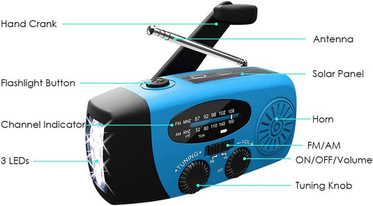 MijnNoodRadio - 1200 mAh - Solar oplaadbaar - Blauw
